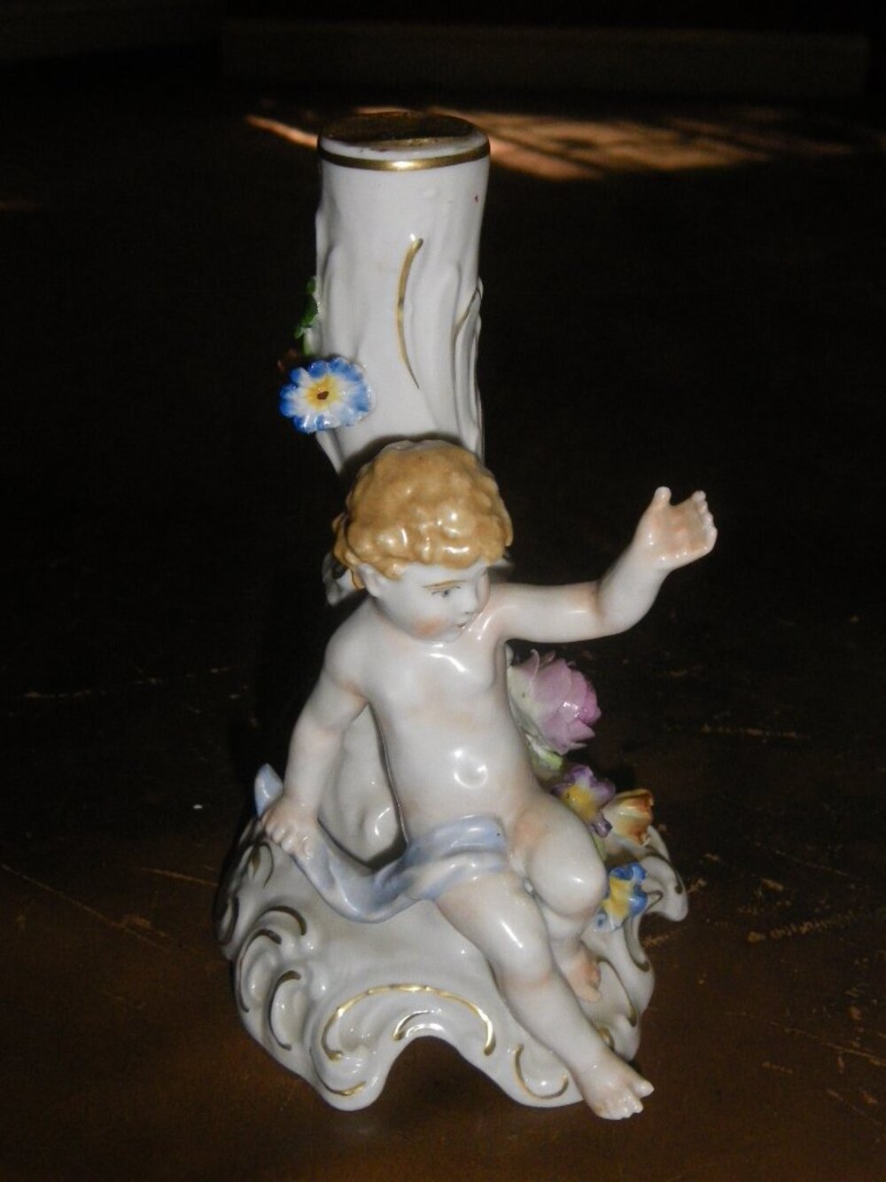 Antique Von Schierholz Germany Porcelain Cherub Sitting by Tree Statue